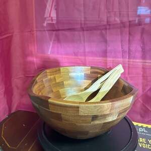 Paulancis Wooden Salad Bowl Set with Bamboo Tong - 11.8" Acacia Wood Salad Bowl,